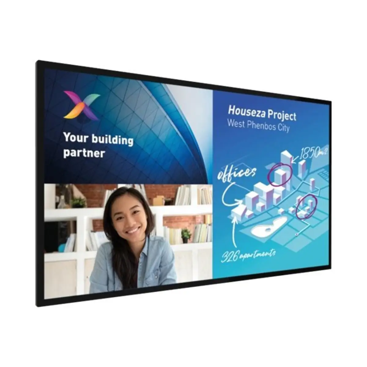 65BDL6051C/00 65” C-Line 18/7 Android UHD Capacitive touch wireless screen sharing smart I/O full glass front small bezel high end finishing video OUT whiteboard software included 2x passive pens WiFi h
