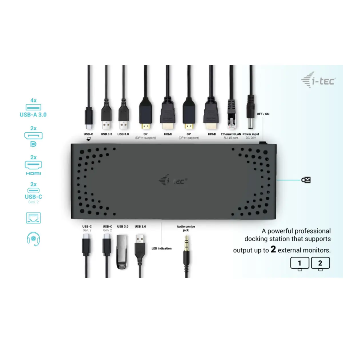 i-tec Dockingstation USB-C/USB 3.0 Thunderbolt 3/Thunderbolt 4 2xHDMI 2xDP++ GigE 130 Watt