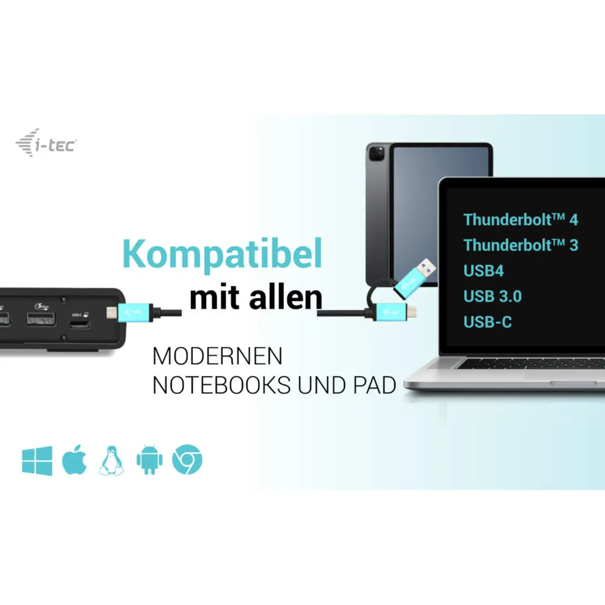 i-tec Dockingstation USB-C/USB 3.0 Thunderbolt 3/Thunderbolt 4 2xHDMI 2xDP++ GigE 130 Watt