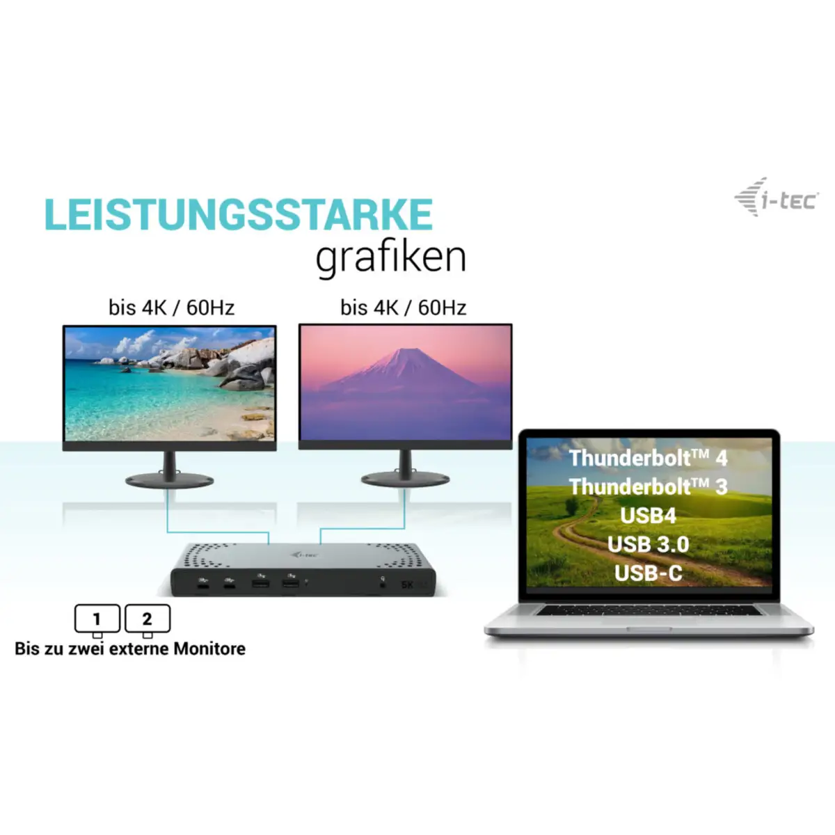 i-tec Dockingstation USB-C/USB 3.0 Thunderbolt 3/Thunderbolt 4 2xHDMI 2xDP++ GigE 130 Watt