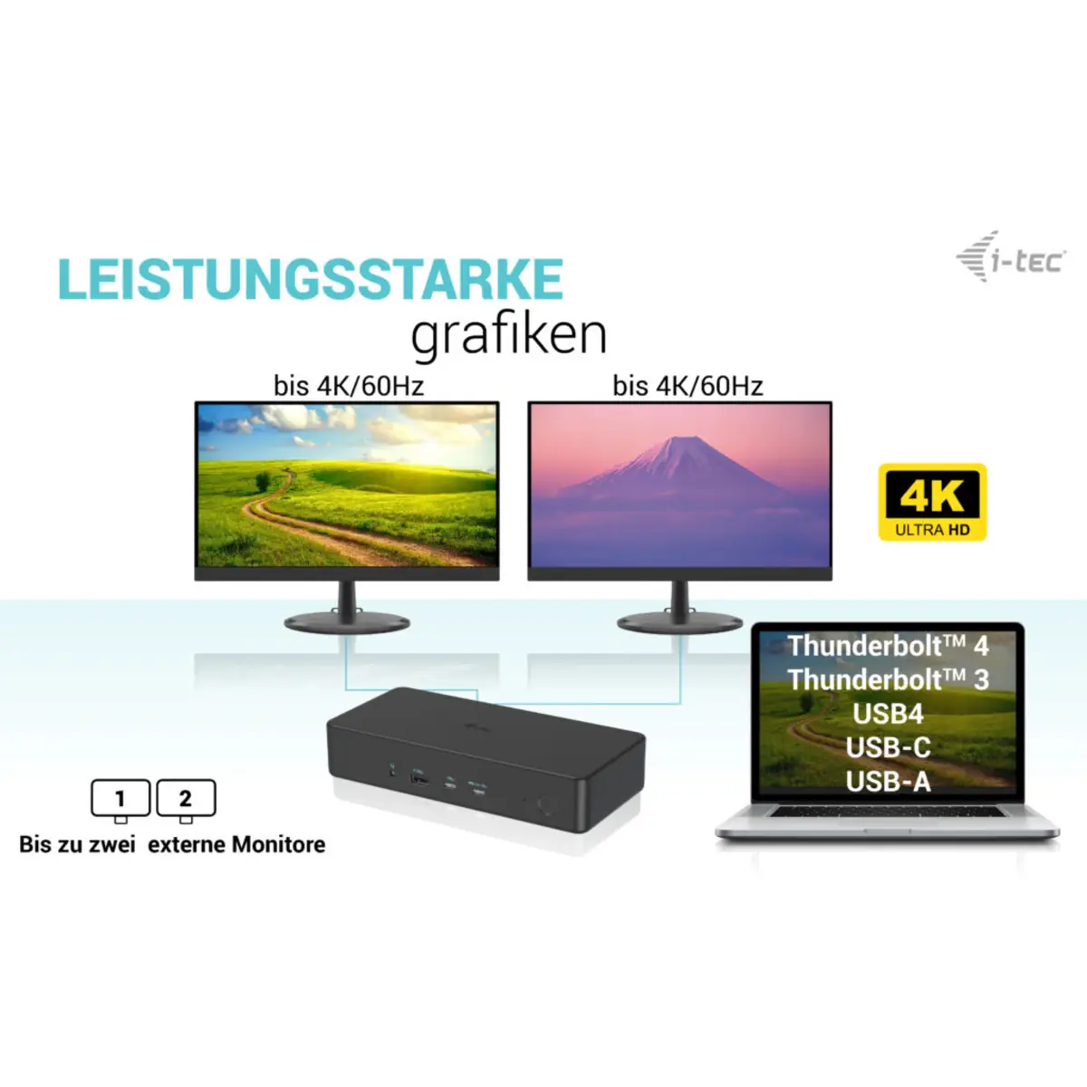 I-TEC USB 3.0 USB-C Thunderbolt 3 Professional Dual 4K Display Docking Station Generation 2 + Power Delivery 100W