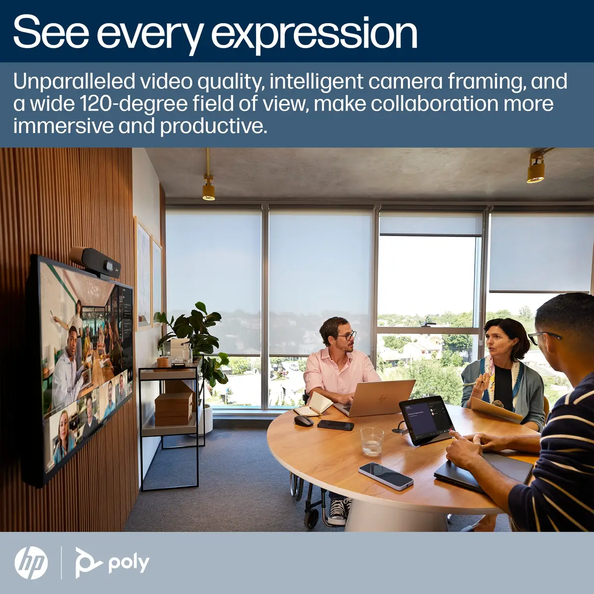 Poly Studio R30 Videobar Zoom Certified, Zertifiziert für Microsoft Teams Sand