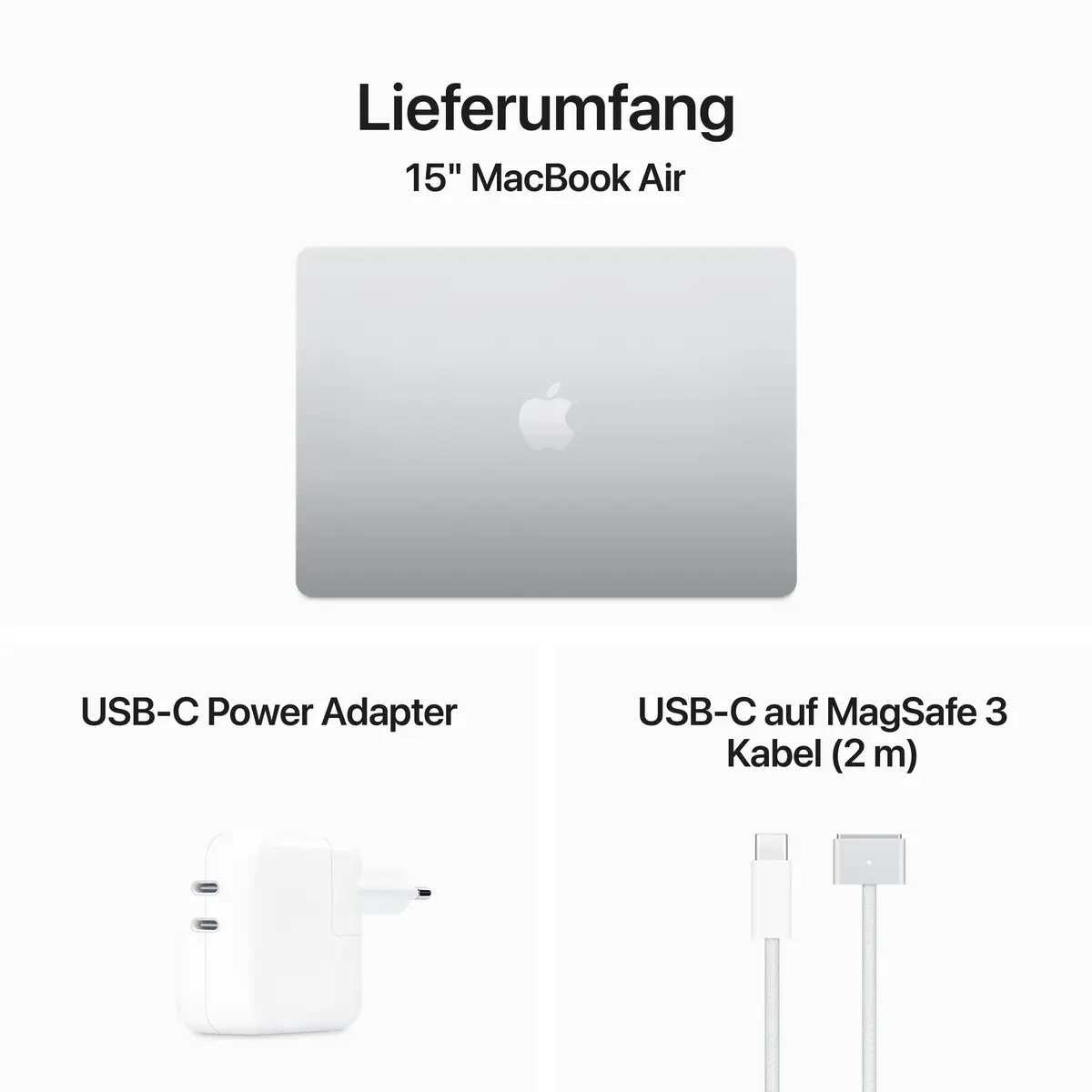 MacBook Air Apple M3 8-Core 10-Core GPU Deutsch 16GB RAM 512GB SSD 38,9cm (15,3") Display 35W EU-Plug silber