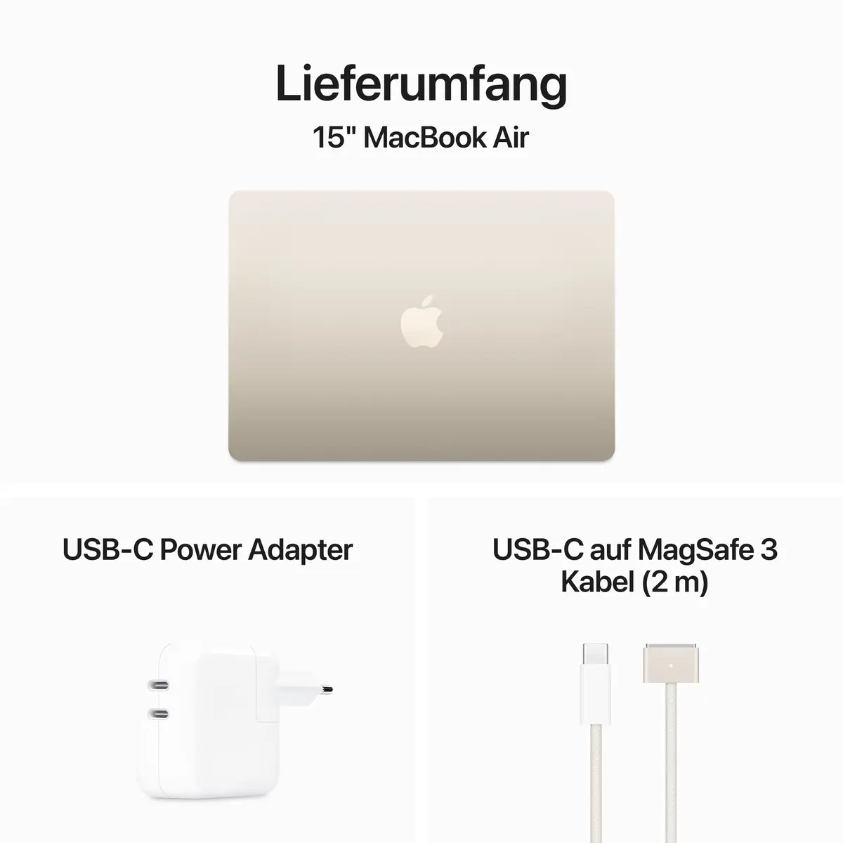 MacBook Air Apple M3 8-Core 10-Core GPU Deutsch 16GB RAM 512GB SSD 38,9cm (15,3") Display 35W EU-Plug polarstern