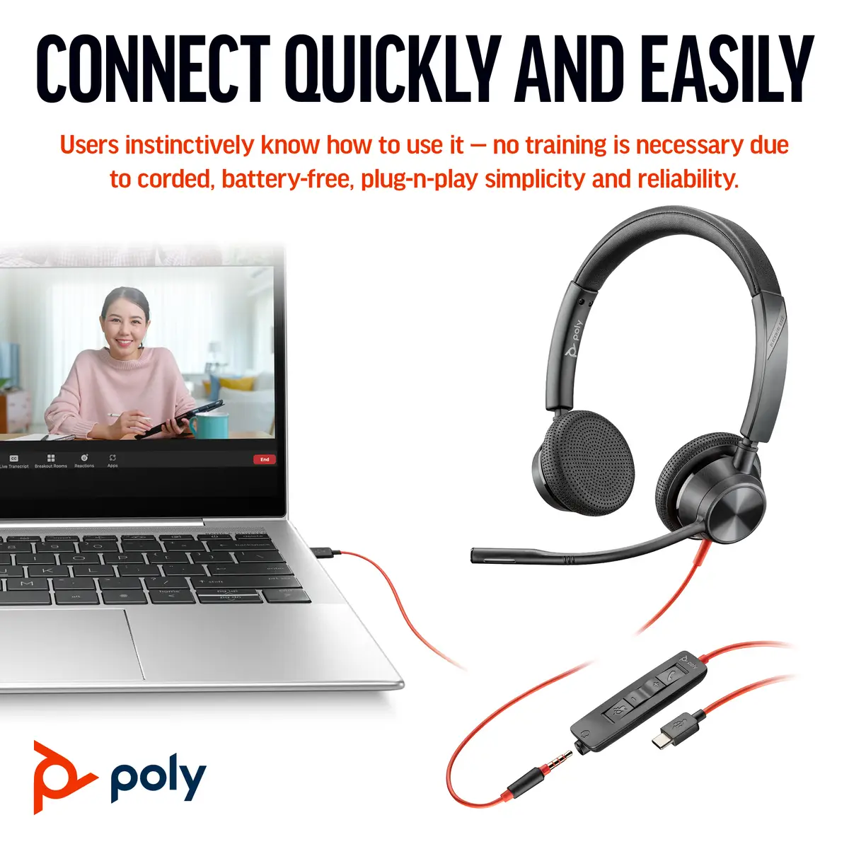 Poly Blackwire 3325 USB-C Headset +3.5mmP +USB-C/A