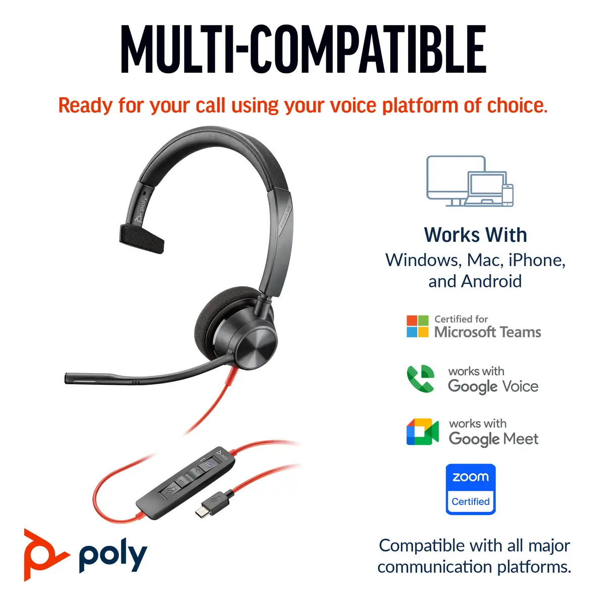 Poly Blackwire 3310 Headset On-Ear kabelgebunden USB-C Schwarz UC-zertifiziert