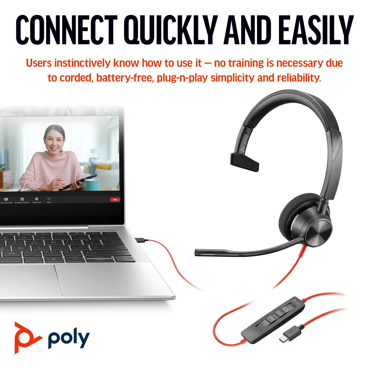 Poly Blackwire 3310 Headset On-Ear kabelgebunden USB-C Schwarz UC-zertifiziert