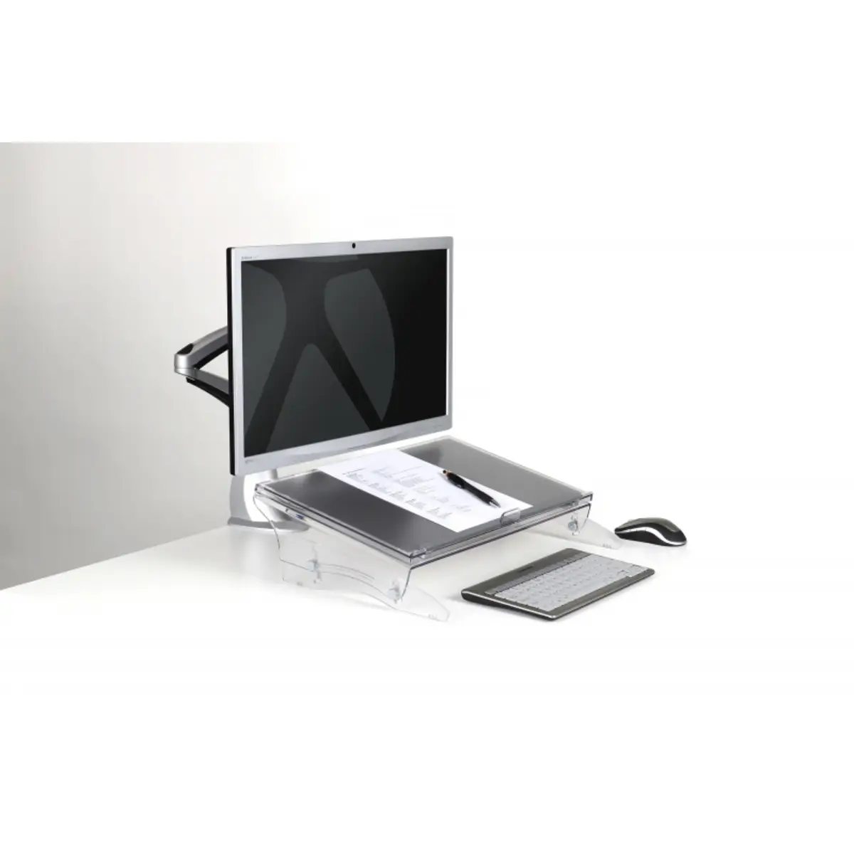 FlexDesk 640 Document Holder/Writing Slope, Kunststoff, Gummi, Stahl, 110 - 180 mm, Hellgrau, Transparent, 515 mm, 380 mm, 110 mm