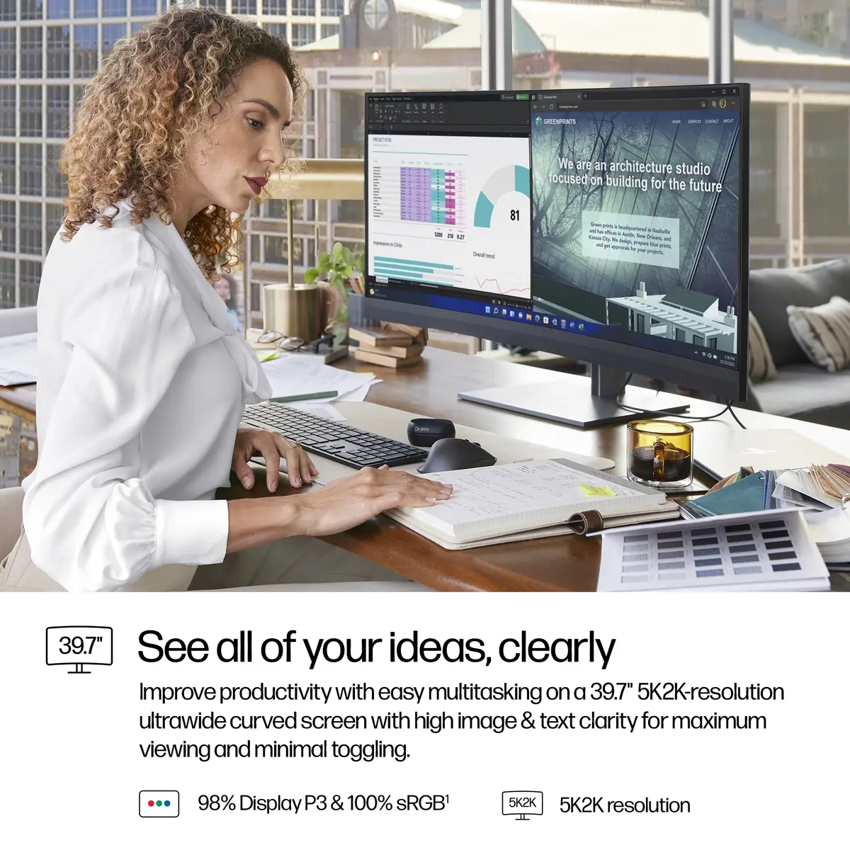 Serie 7 Pro 39,7 Zoll 5K2K-Konferenzmonitor – 740pm, 100,8 cm (39.7"), 5120 x 2160 Pixel, 5K Ultra HD, LCD, 5 ms, Schwarz, Silber