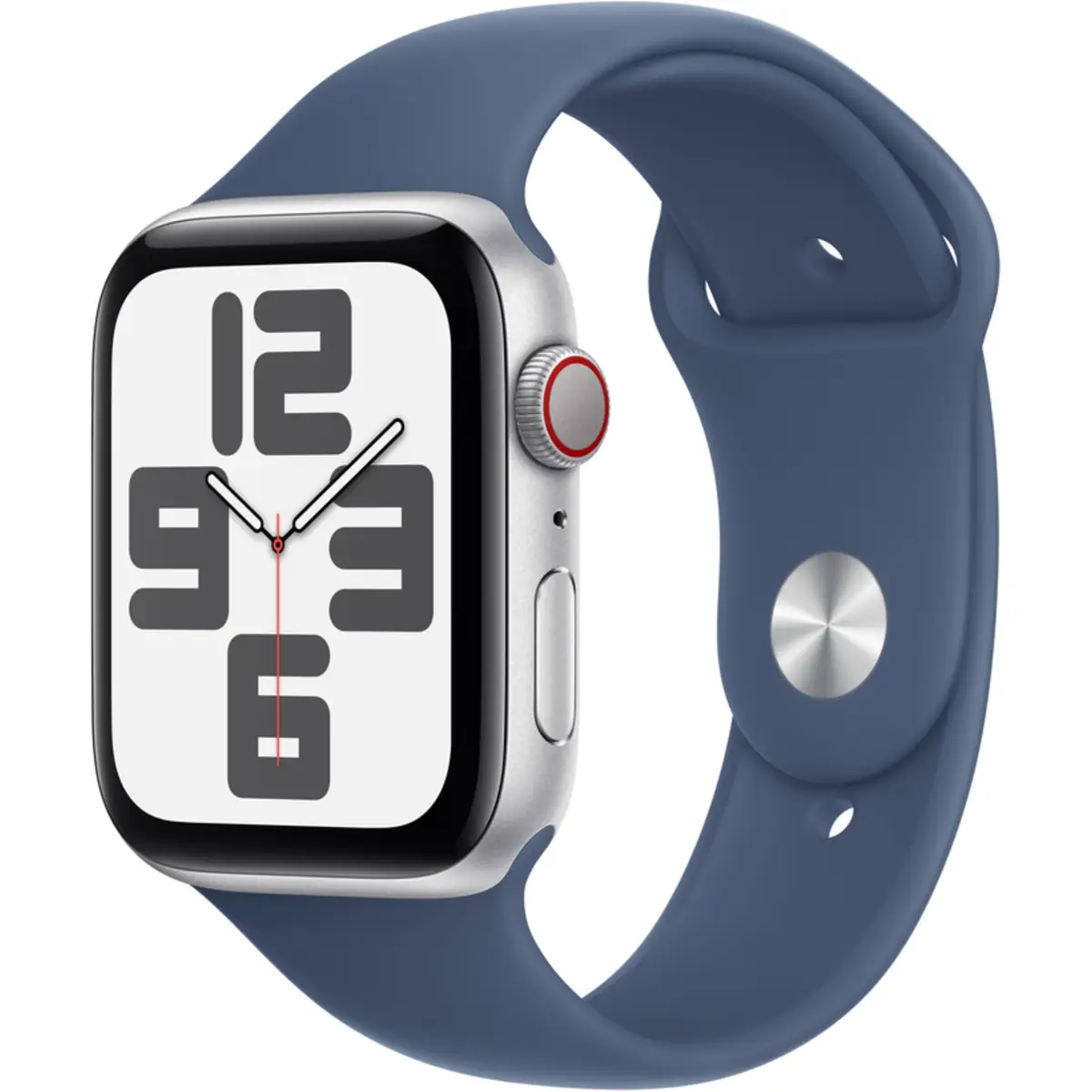 Apple Watch SE GPS + Cellular 44mm Silver Aluminium Case with Denim Sport Band, M/L
