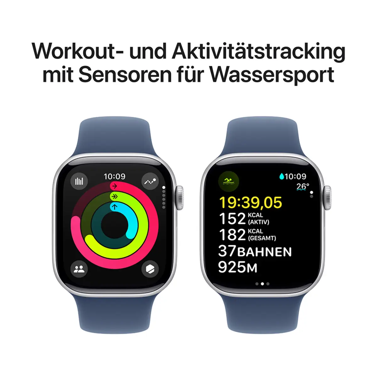 Apple Watch Series 10 GPS 42mm Silver Aluminium Case with Denim Sport Band, M/L