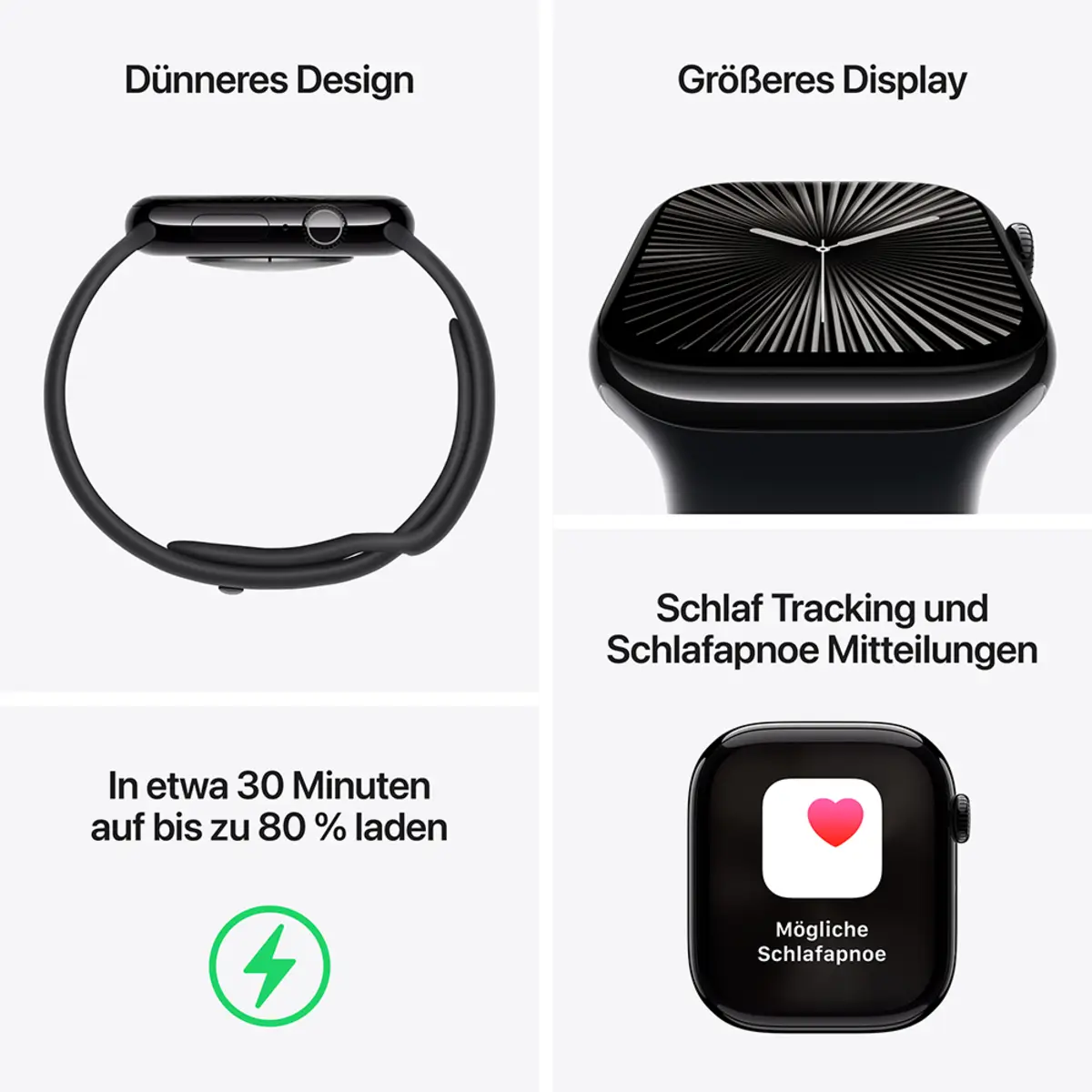 Apple Watch Series 10 GPS 42mm Jet Black Aluminium Case with Black Sport Band, M/L