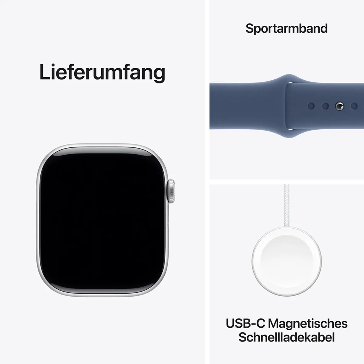 Apple Watch Series 10 GPS 46mm Silver Aluminium Case with Denim Sport Band, S/M