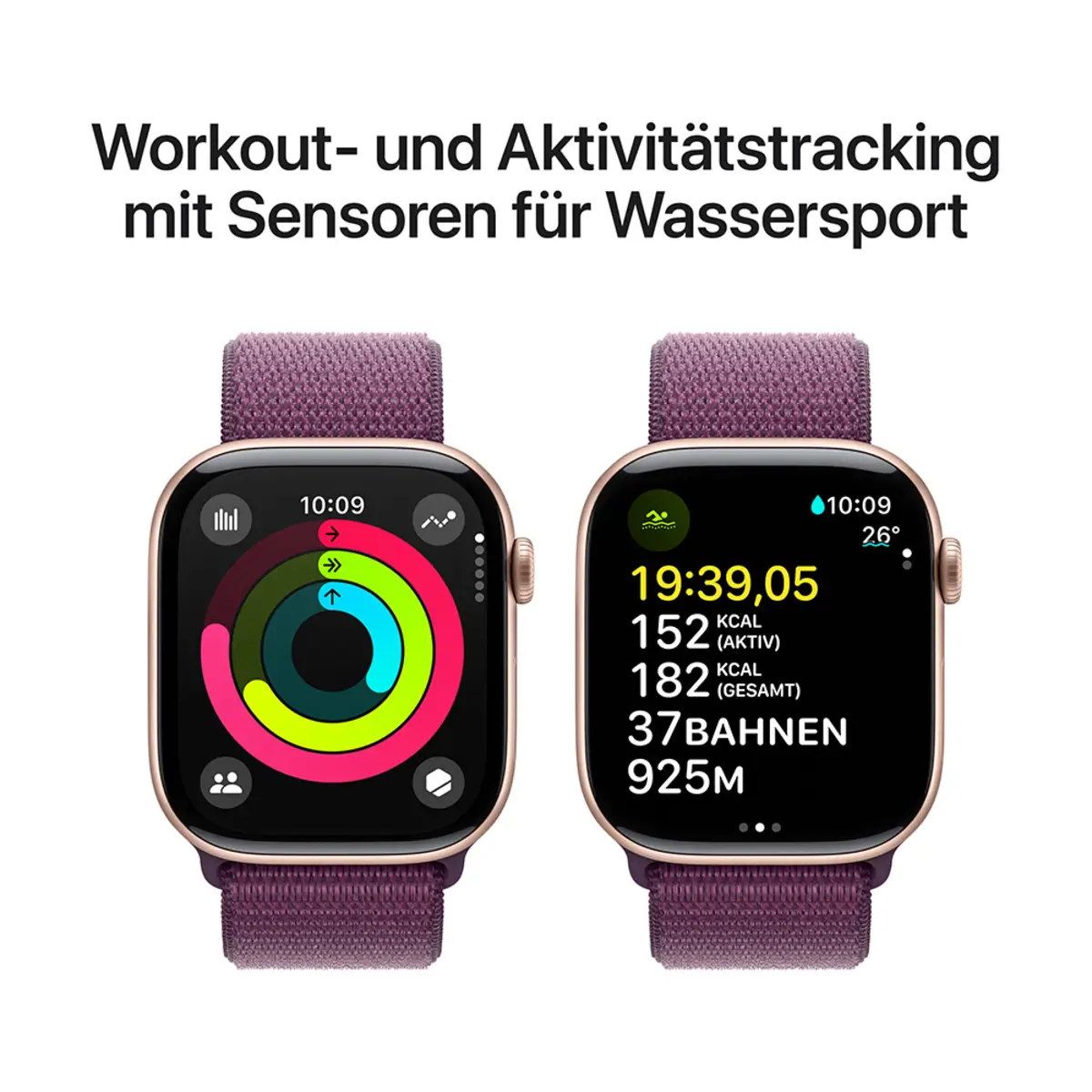 Apple Watch Series 10 GPS 46mm Rose Gold Aluminium Case with Plum Sport Loop