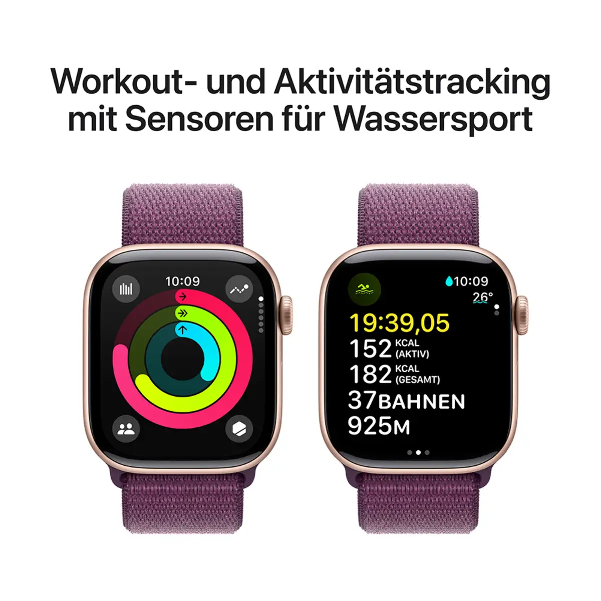 Apple Watch Series 10 GPS + Cellular 42mm Rose Gold Aluminium Case with Plum Sport Loop