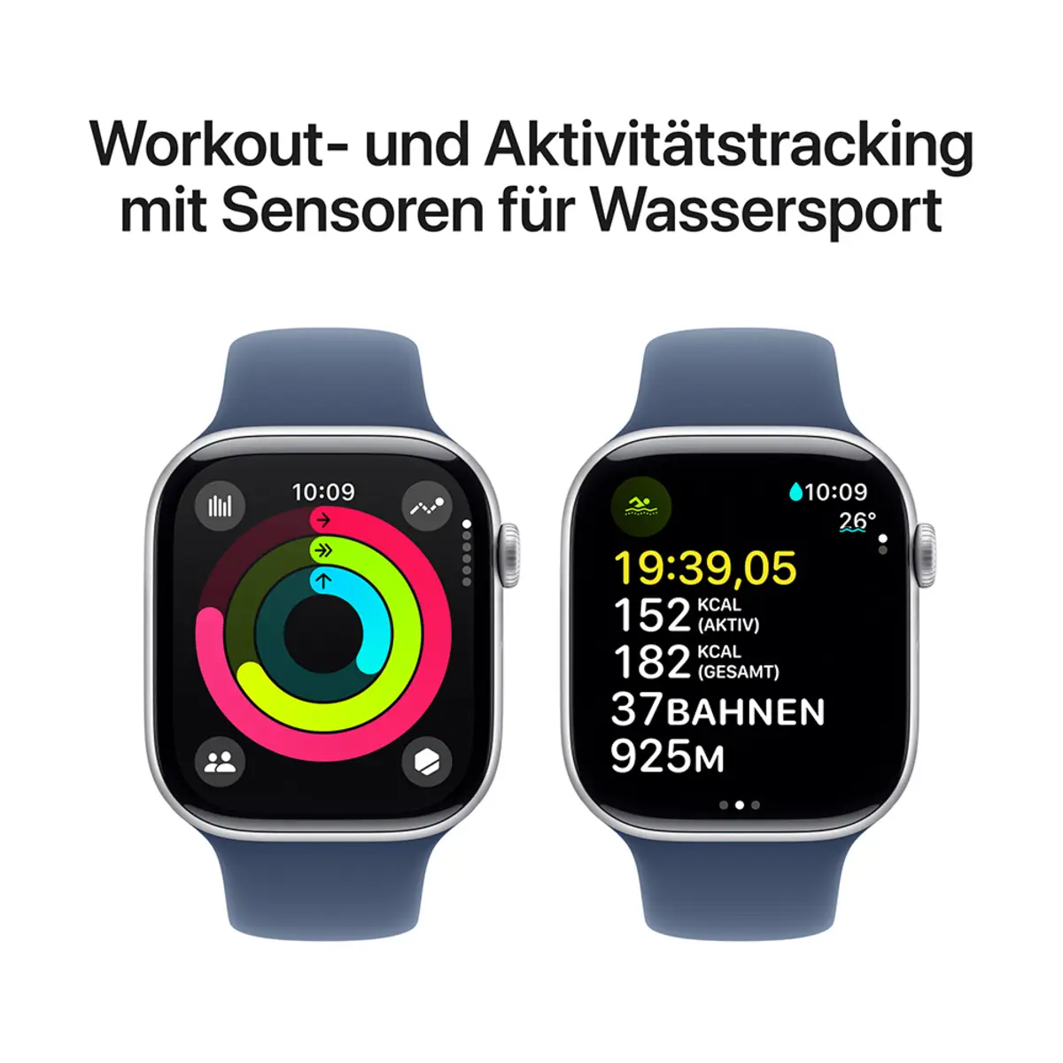 Apple Watch Series 10 GPS + Cellular 46mm Silver Aluminium Case with Denim Sport Band, S/M