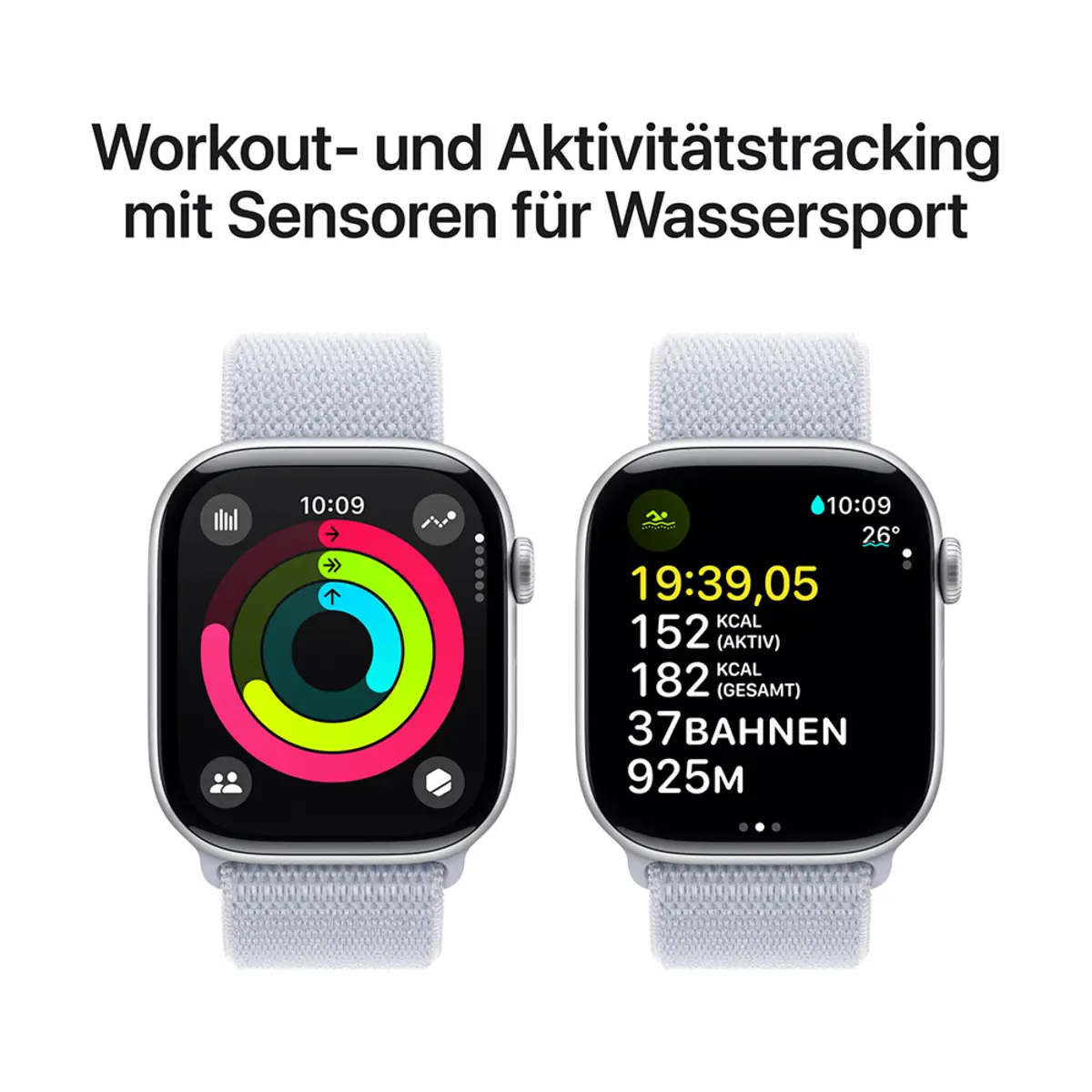 Apple Watch Series 10 GPS + Cellular 46mm Silver Aluminium Case with Blue Cloud Sport Loop