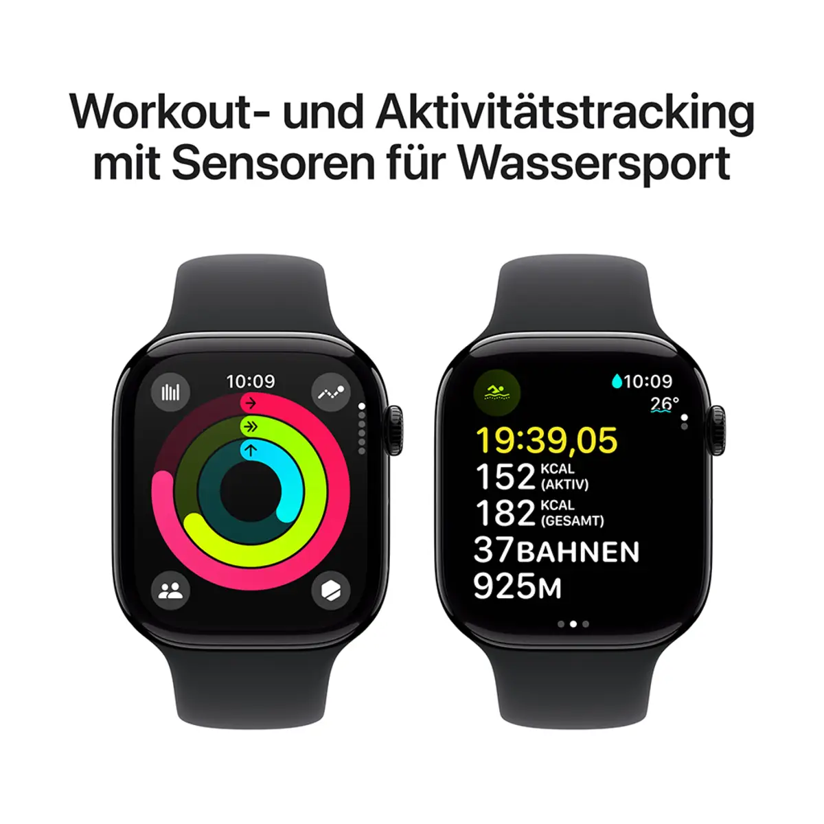 Apple Watch Series 10 GPS + Cellular 46mm Jet Black Aluminium Case with Black Sport Band, S/M