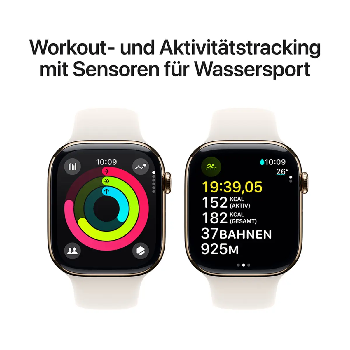 Apple Watch Series 10 GPS + Cellular 46mm Gold Titanium Case with Starlight Sport Band, S/M