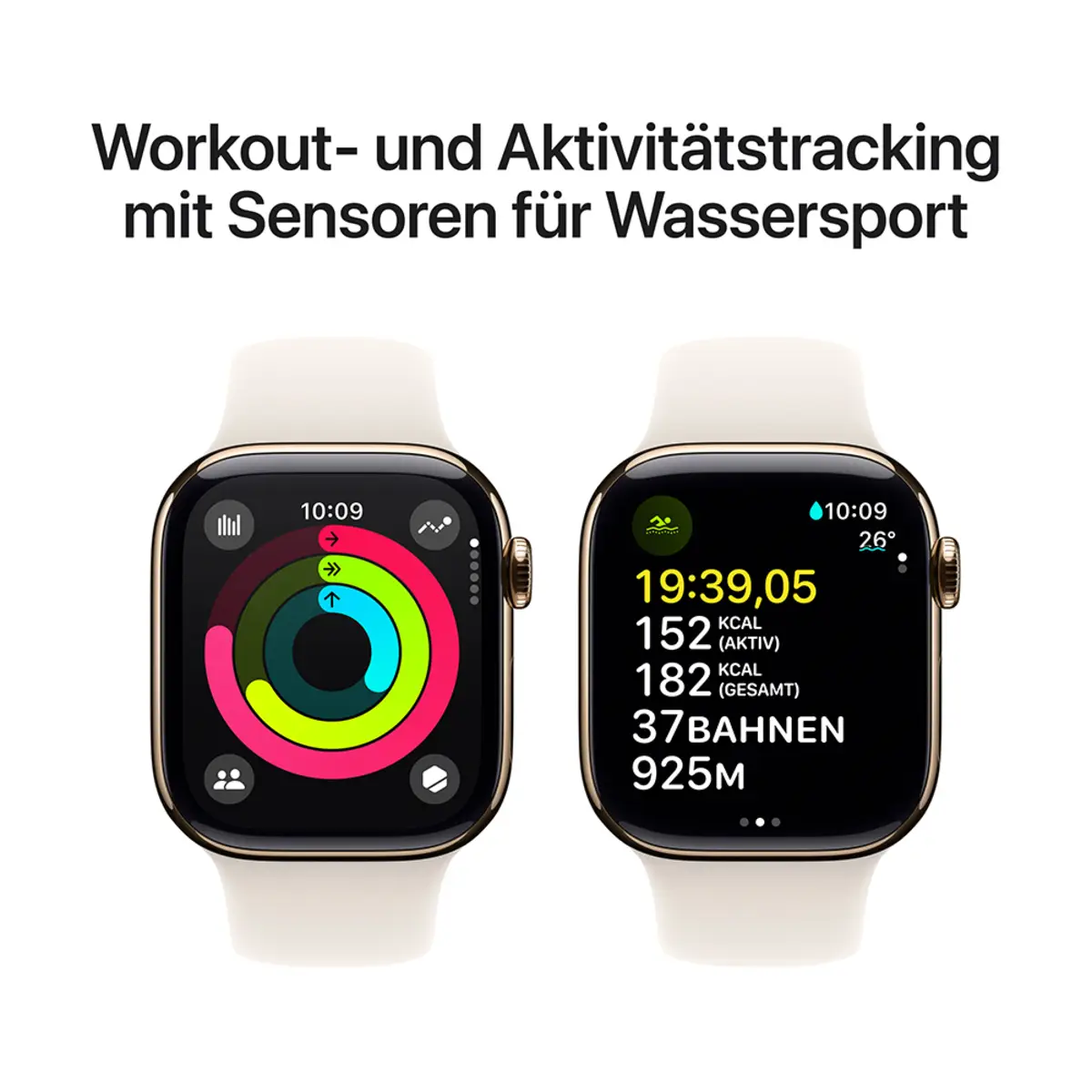Apple Watch Series 10 GPS + Cellular 42mm Gold Titanium Case with Starlight Sport Band, M/L
