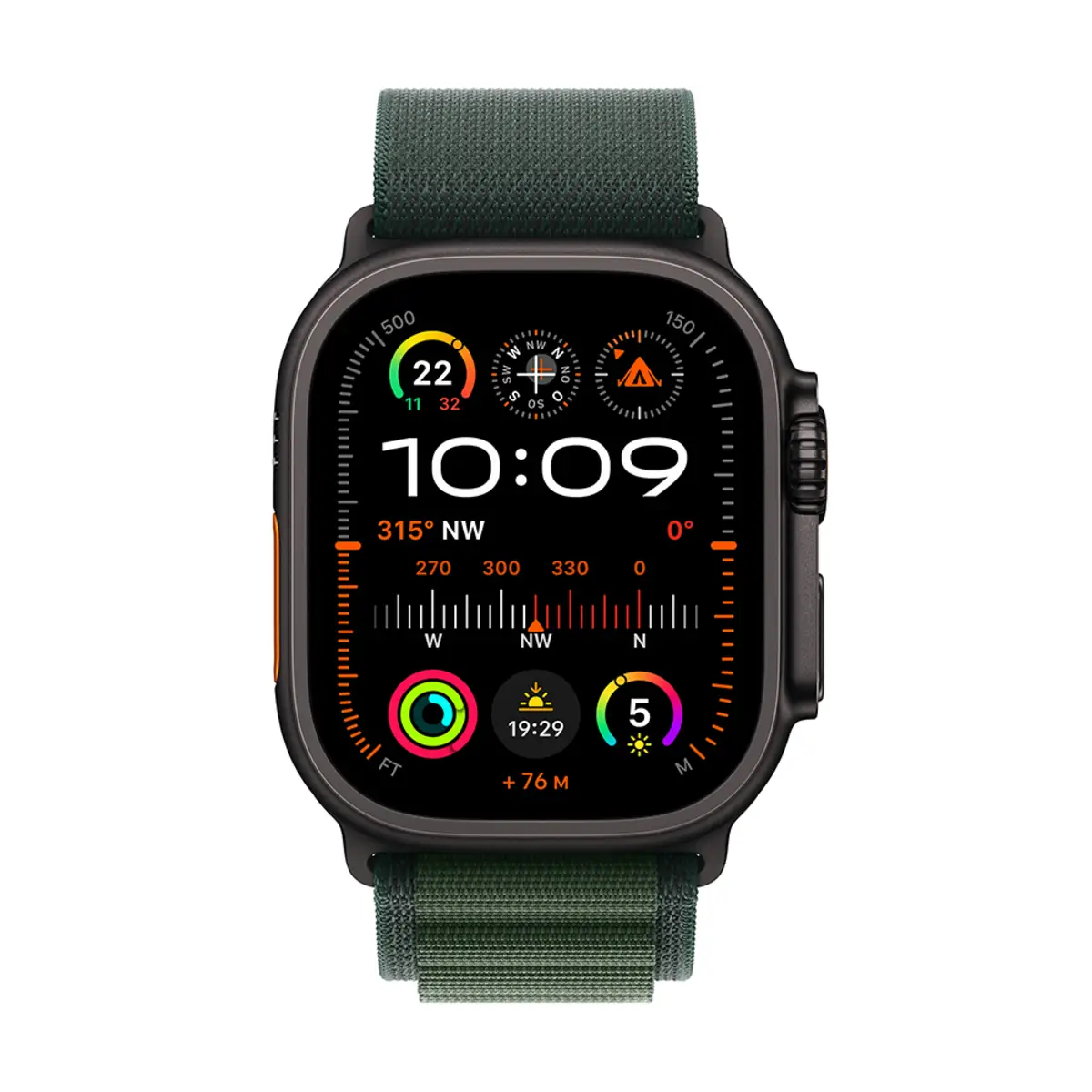 Apple Watch Ultra 2 GPS + Cellular 49mm Black Titanium Case with Dark Green Alpine Loop, Large