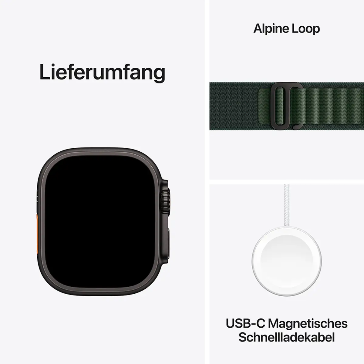 Apple Watch Ultra 2 GPS + Cellular 49mm Black Titanium Case with Dark Green Alpine Loop, Large