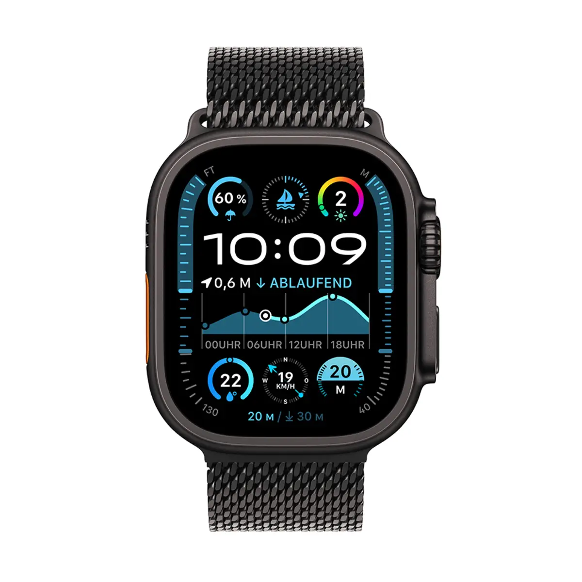 Apple Watch Ultra 2 GPS + Cellular 49mm Black Titanium Case with Black Titanium Milanese Loop, S