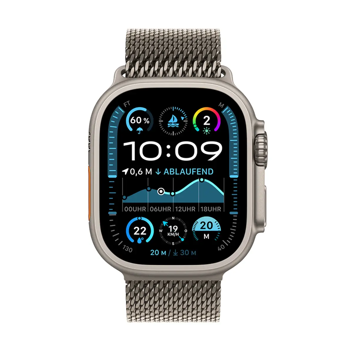 Apple Watch Ultra 2 GPS + Cellular 49mm Natural Titanium Case with Natural Titanium Milanese Loop, M
