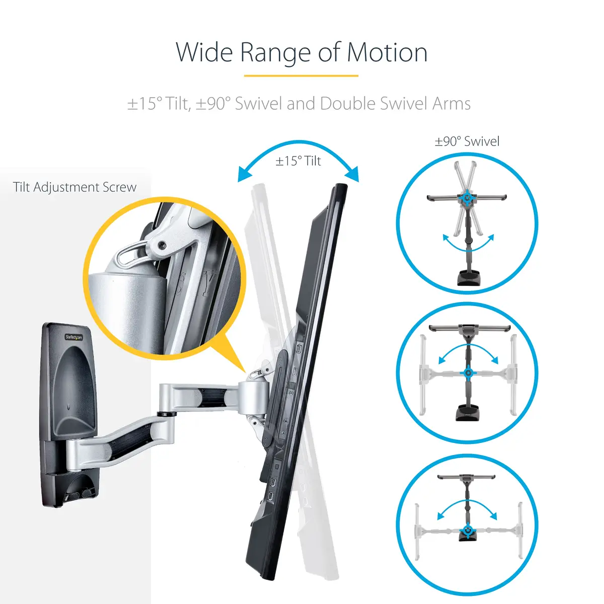 Schwenkbare TV Wandhalterung VESA Wandhalterung für Bildschirme 26 bis 65 Zoll und 45 kg Flat und Curved TVs Fernseher Schwenkarm mit Niedrigem Profil TV Halterung Ecke Ausziehbares TV Arm