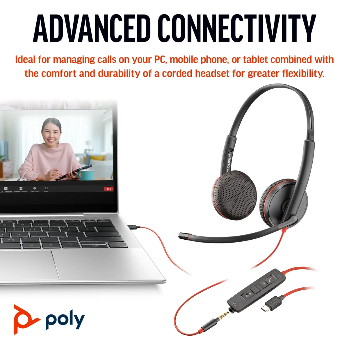 Poly Blackwire 3225 Headset On-Ear kabelgebunden aktive Rauschunterdrückung 3,5mm Stecker USB-C Schwarz