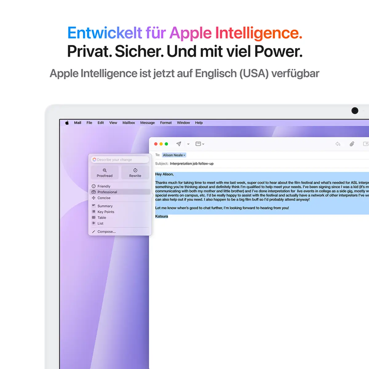 iMac violett mit Retina 4.5k Display Nanotexturglas Apple M4 10C 61cm (24") 32GB RAM 2TB SSD Gigabit Ethernet Magic Mouse 2 + Magic Keyboard mit TouchID und Ziffernblock Deutsch