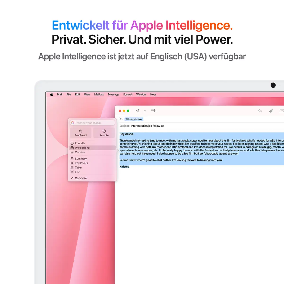 iMac rose mit Retina 4.5k Display Nanotexturglas Apple M4 10C 61cm (24") 24GB RAM 2TB SSD Gigabit Ethernet Magic Mouse 2 + Magic Keyboard mit TouchID und Ziffernblock Deutsch