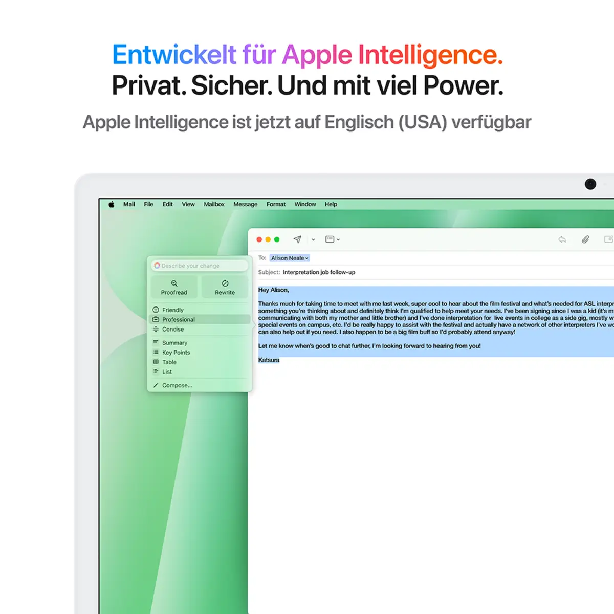 iMac grün mit Retina 4.5k Display Standardglas Apple M4 10C 61cm (24") 16GB RAM 256GB SSD Gigabit Ethernet Magic Mouse 2 + Magic Keyboard mit TouchID und Ziffernblock Deutsch