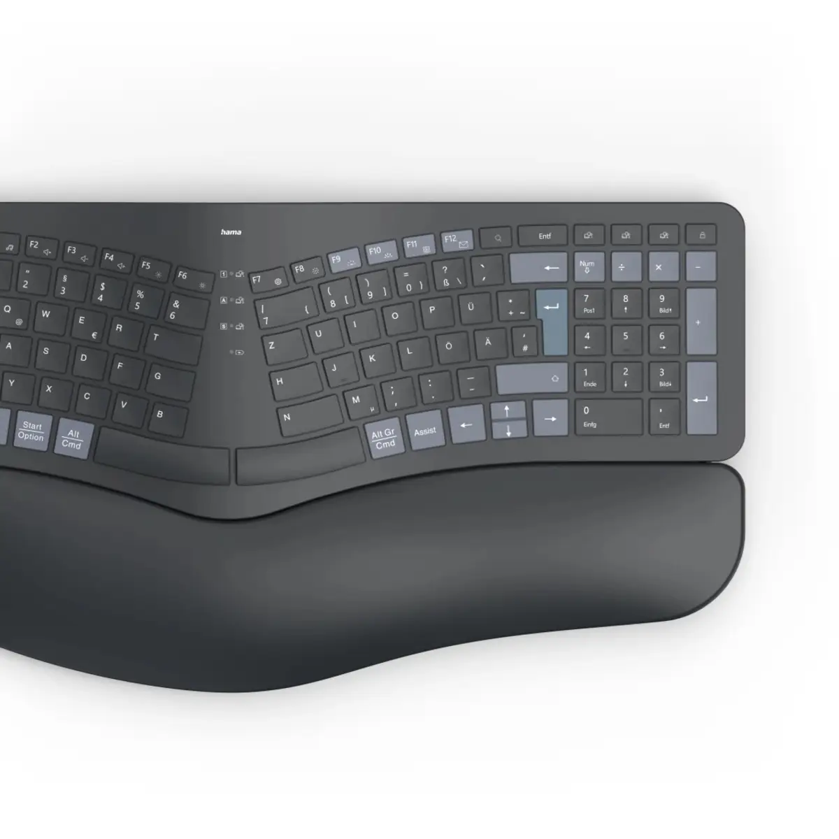 Multi-Device-Tastatur WK-900 Ergo kabellos geteilt LED SW QWERTZ