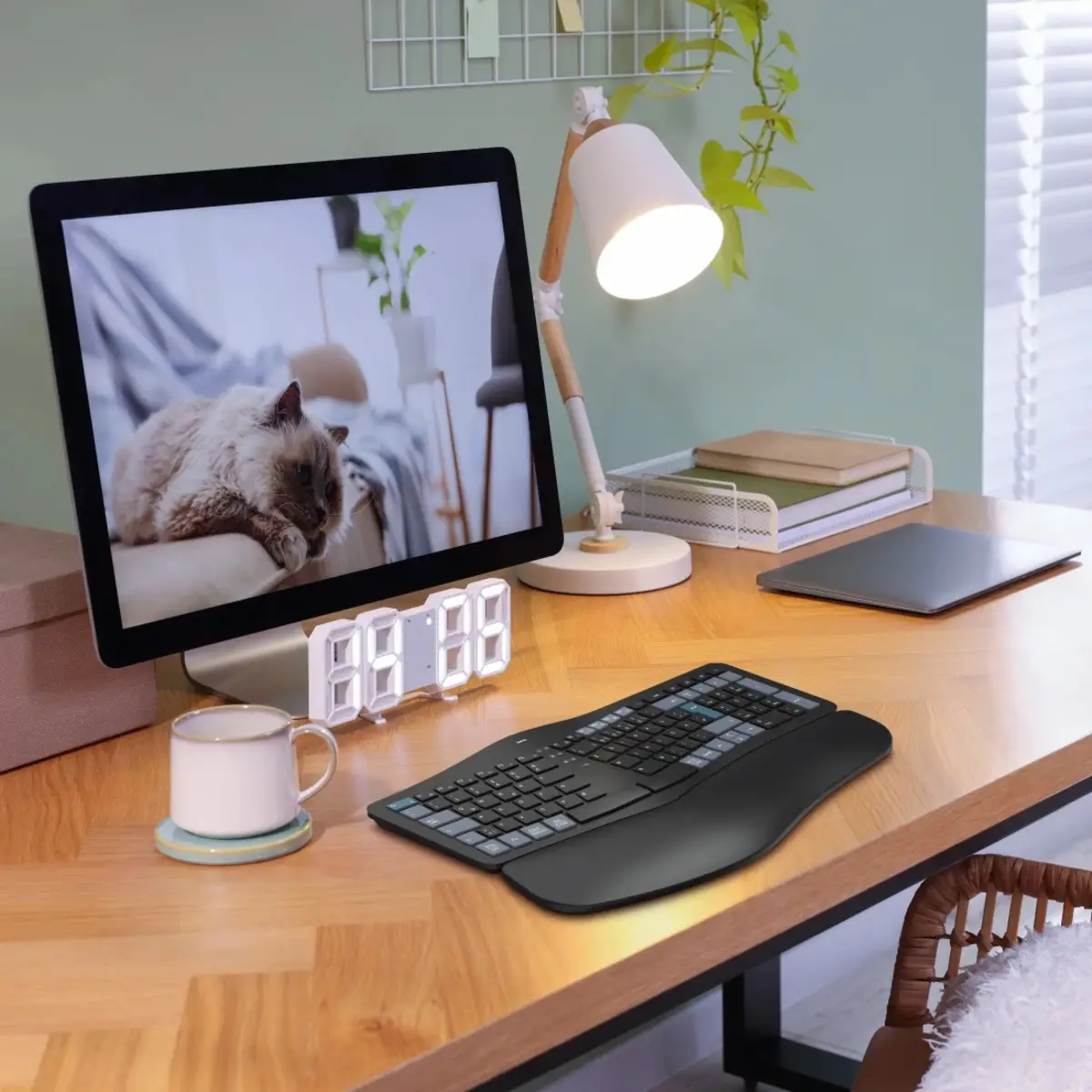 Multi-Device-Tastatur WK-900 Ergo kabellos geteilt LED SW QWERTZ