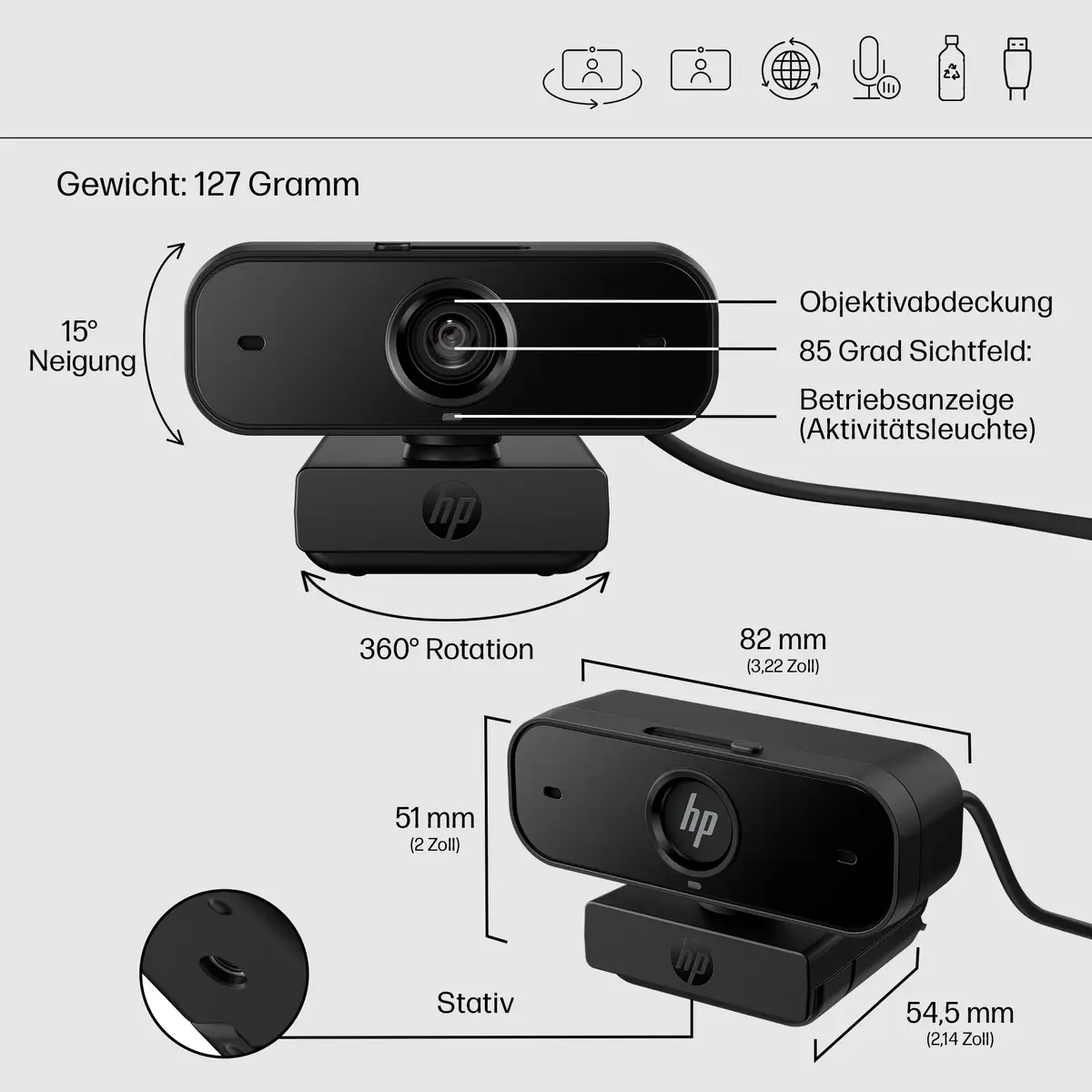 435 FHD-Webcam, 2 MP, 1920 x 1080 Pixel, Full HD, 30 fps, UVC 1.1, Auto