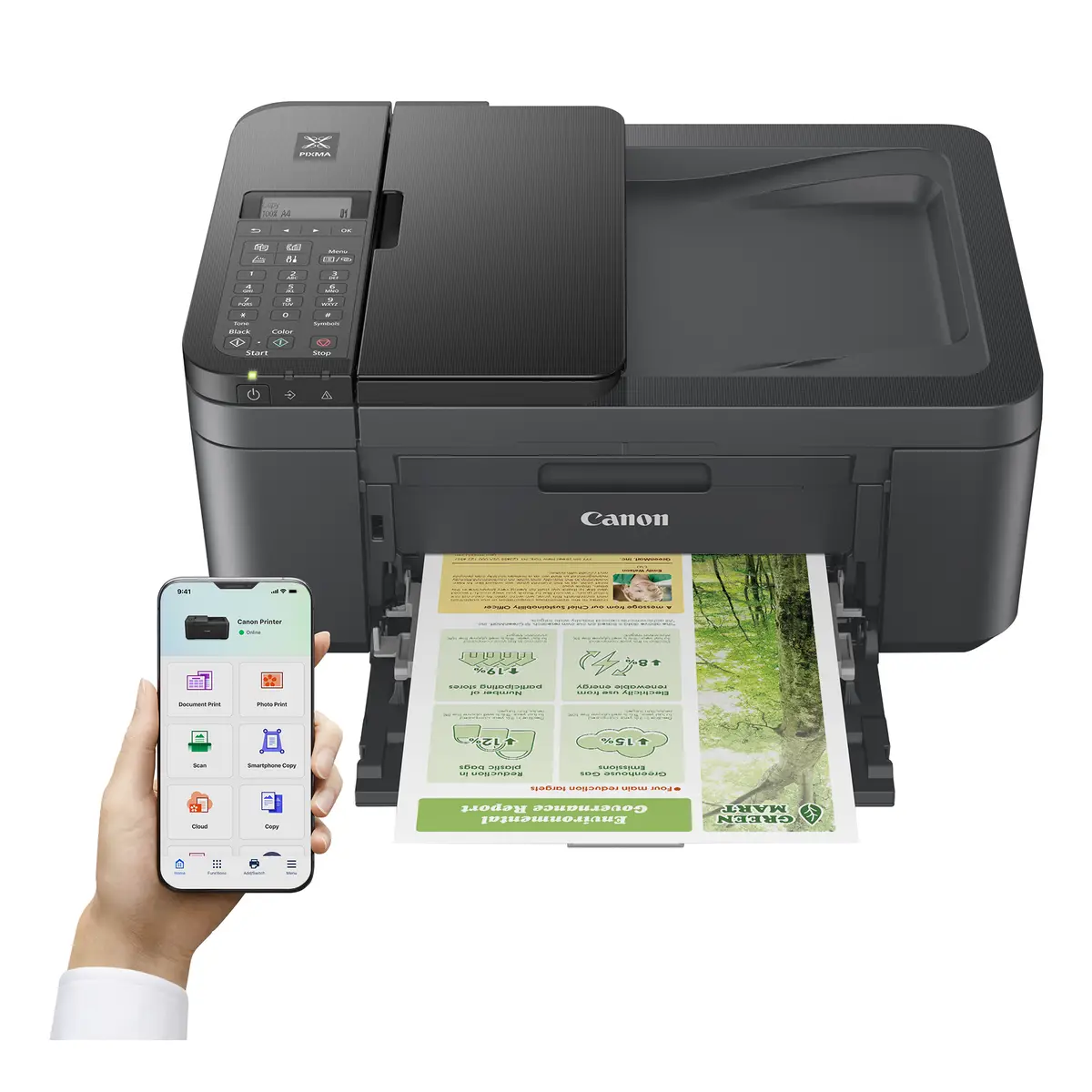 PIXMA TR4755i Multifunktionsdrucker Farbe Tintenstrahl A4 (210 x 297 mm) Legal (216 x 356 mm) (Original) A4/Legal (Medien) bis zu 6.4 Seiten/Min. (Kopieren) bis zu 8.8 ipm (Drucken) 100 Blatt 33.6 Kbps USB 2.0