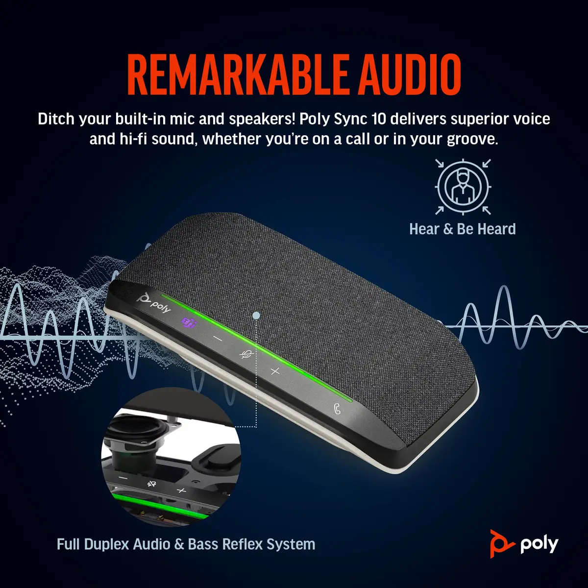 Poly Sync 10-M Freisprechtelefon kabelgebunden USB-A USB-C Silber Zertifiziert für Microsoft Teams