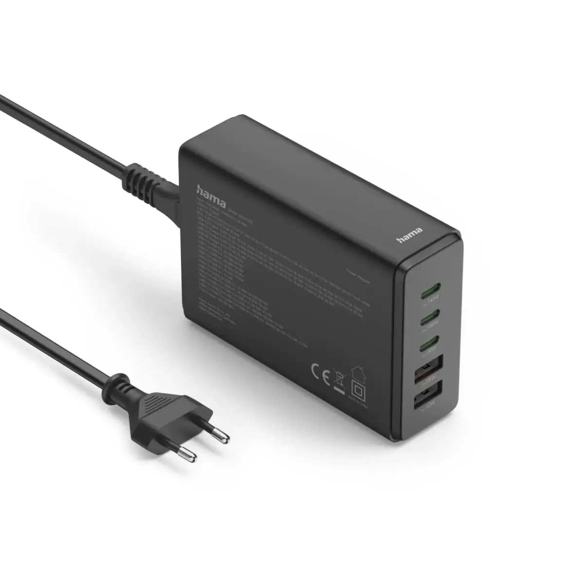 USB-Ladestation 5 Ports, GaN, Schnellladegerät, 3xUSB-C, 2xUSB-A, PD, 140 W