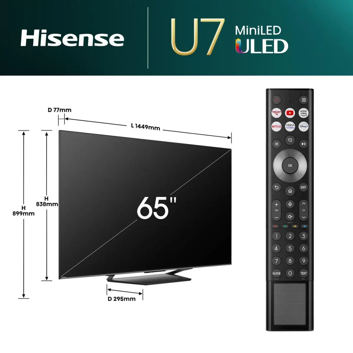 Smart-TV 65U7NQ 65 4K 3840x2160 5000:1 1500 cd/m² 6 ms Schwarz Dunkelgrau