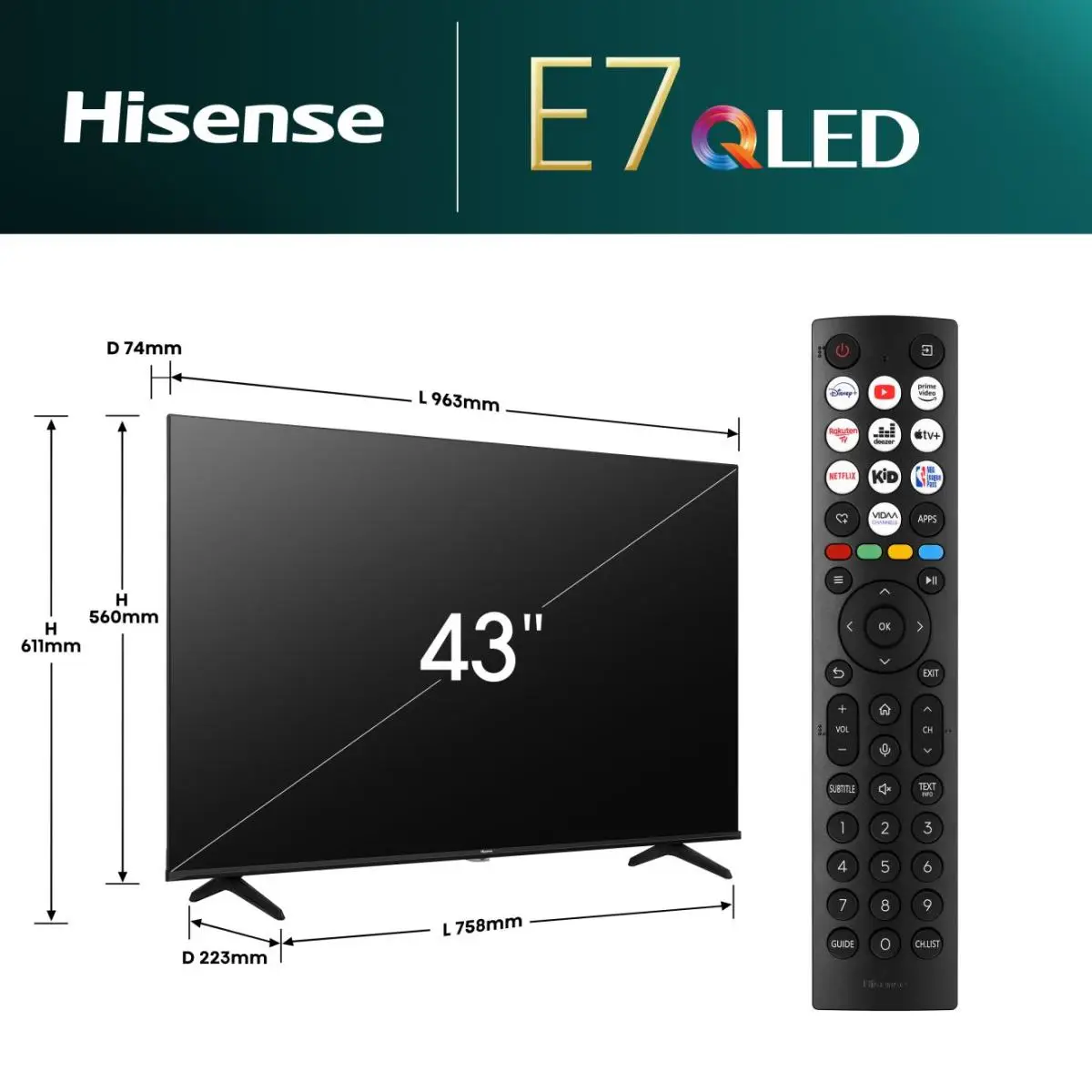 Smart-TV 43E77NQ 43" 4K UHD 3840x2160 16:9 400 cd/m² Schwarz