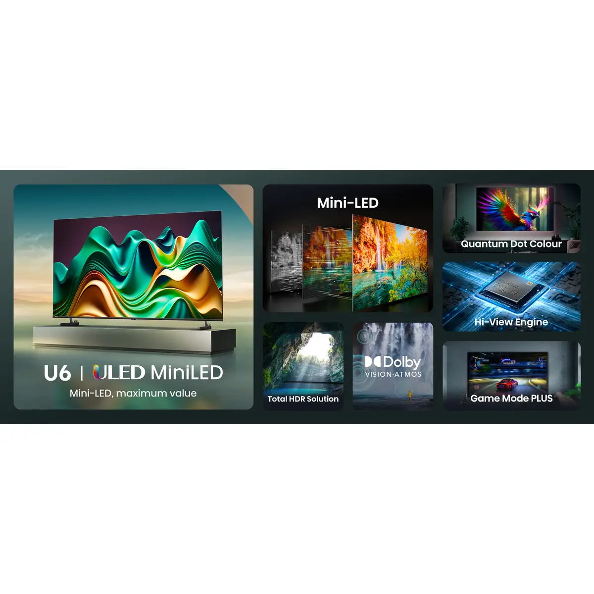 Smart-TV 75U6NQ 75" 4K UHD 3840x2160 16:9 2500:1 500 cd/m² 8 ms Schwarz