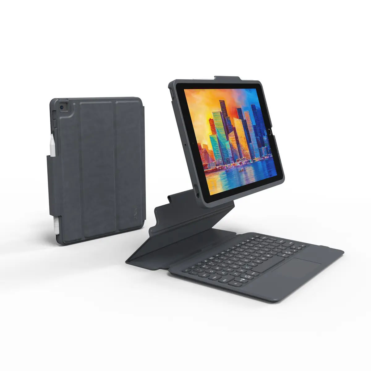 Pro Keys Tastatur und Foliohülle für iPad 10,2" (7./8. Gen.) Deutsch Schwarz/Grau