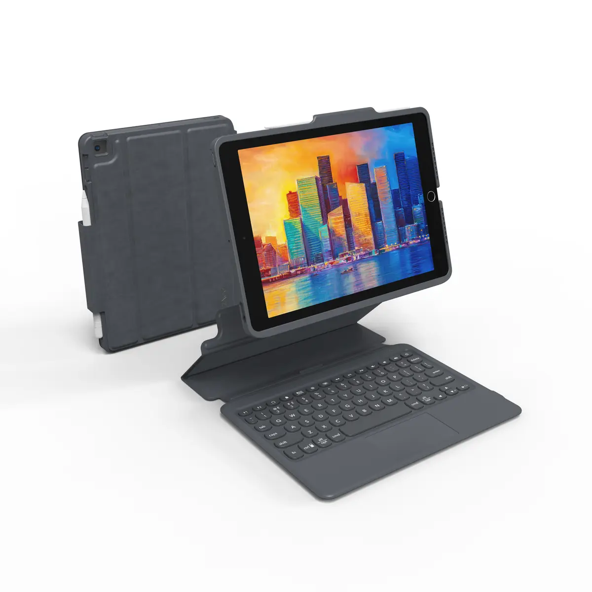 Pro Keys Tastatur und Foliohülle für iPad 10,2" (7./8. Gen.) Deutsch Schwarz/Grau