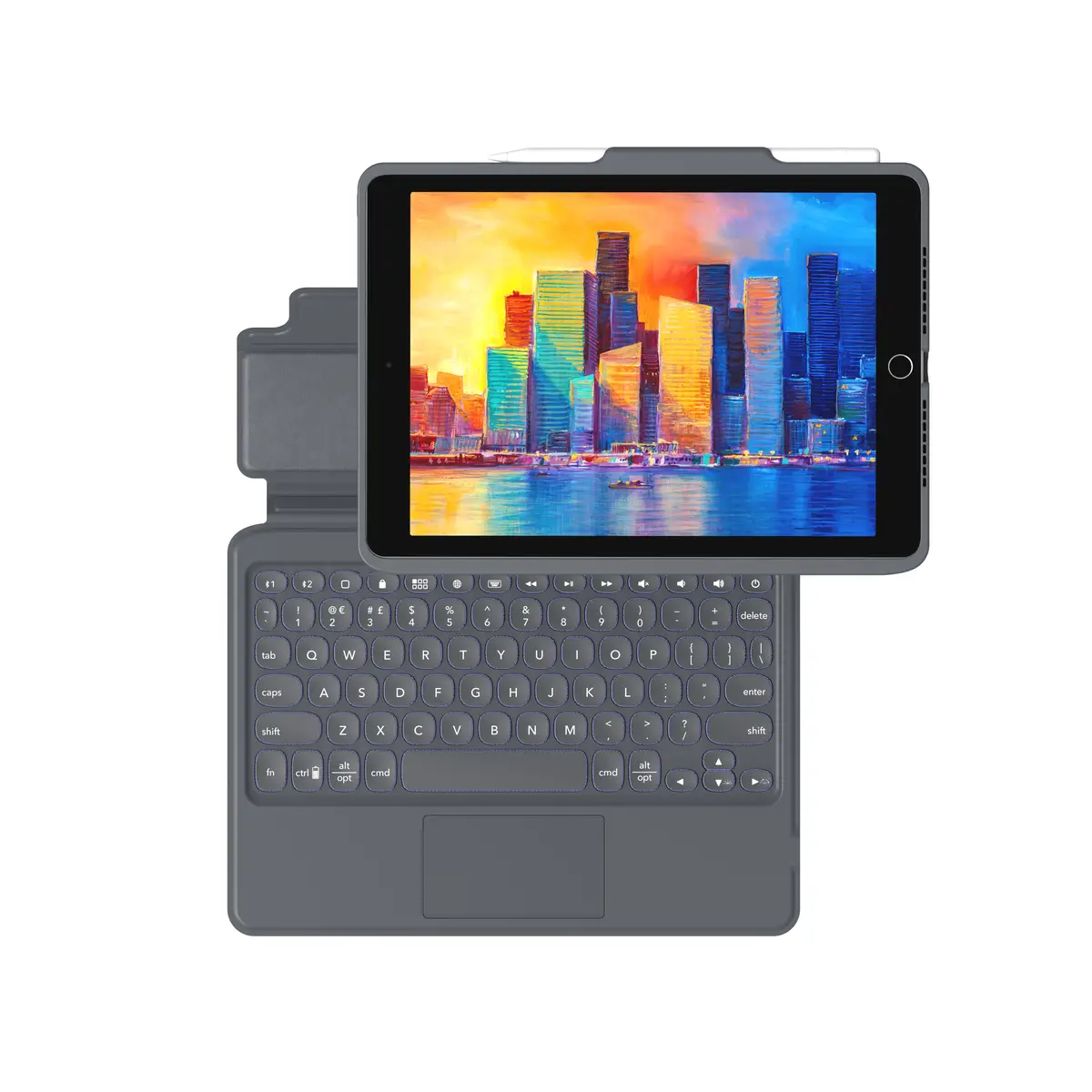 Pro Keys Tastatur und Foliohülle für iPad 10,2" (7./8. Gen.) Deutsch Schwarz/Grau