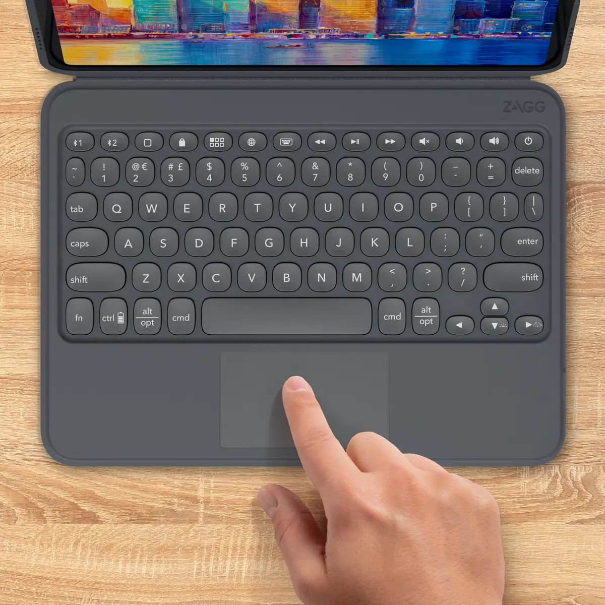 Pro Keys Tastatur und Foliohülle für iPad 10,2" (7./8. Gen.) Deutsch Schwarz/Grau