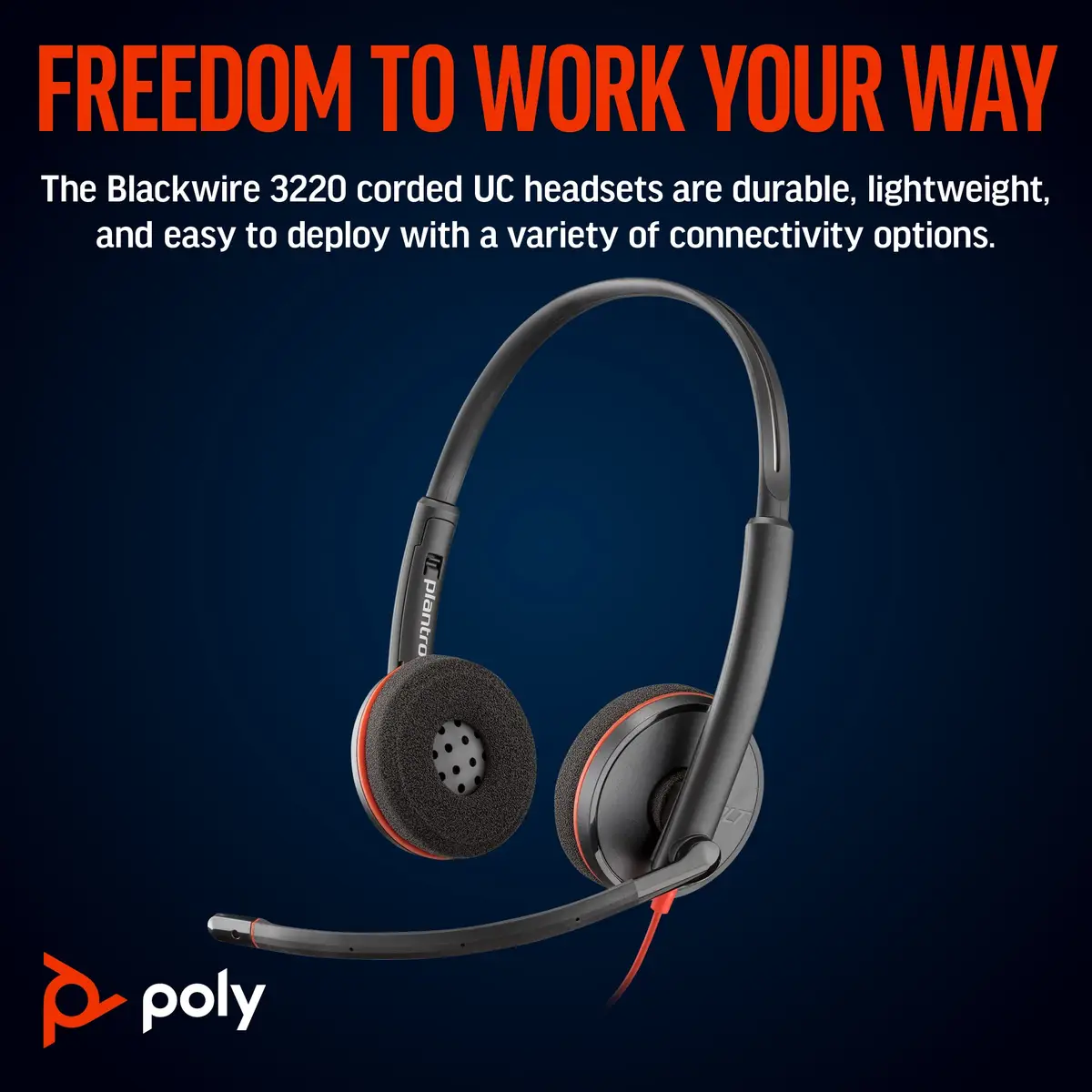 POLY Blackwire C3220 Kopfhörer Kabelgebunden Kopfband Anrufe/Musik USB Typ-C Schwarz, Rot