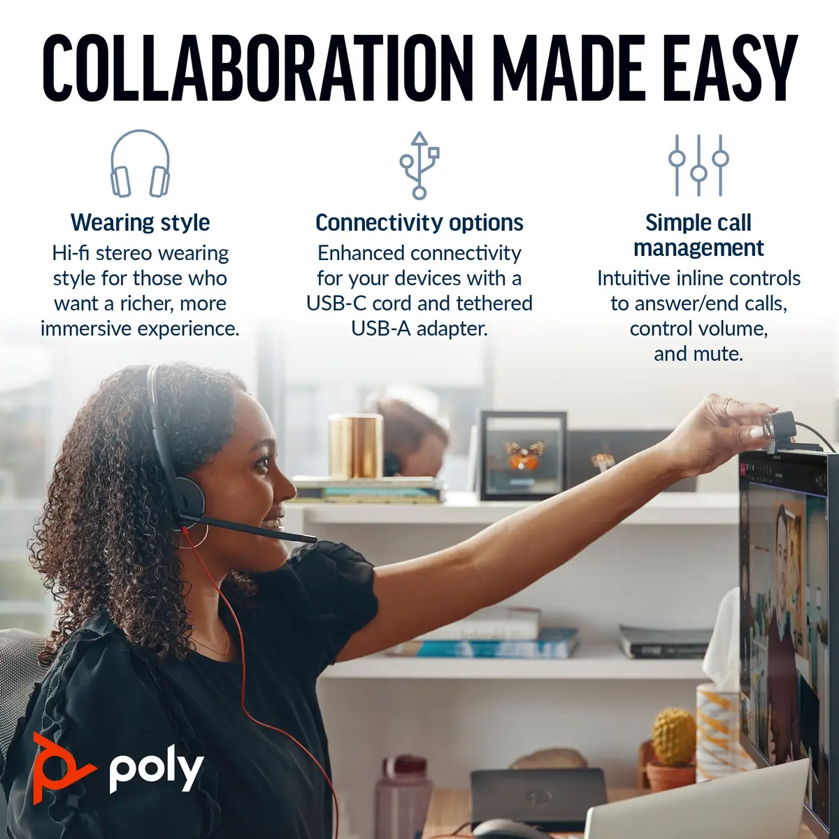 POLY Blackwire C3220 Kopfhörer Kabelgebunden Kopfband Anrufe/Musik USB Typ-C Schwarz, Rot