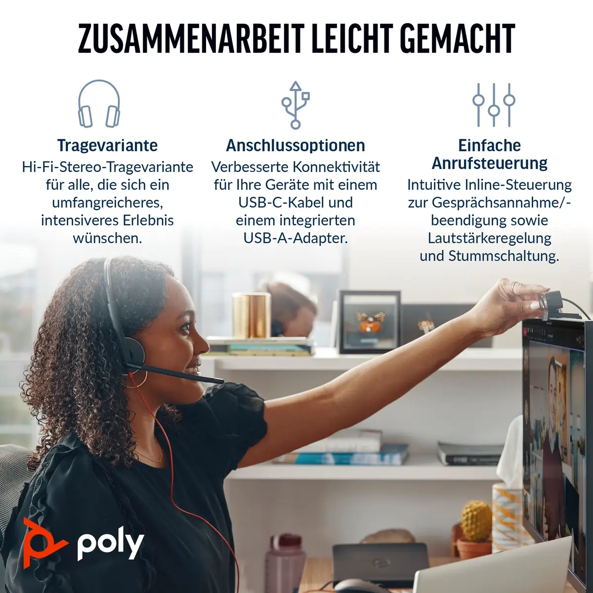 POLY Blackwire C3220 Kopfhörer Kabelgebunden Kopfband Anrufe/Musik USB Typ-C Schwarz, Rot