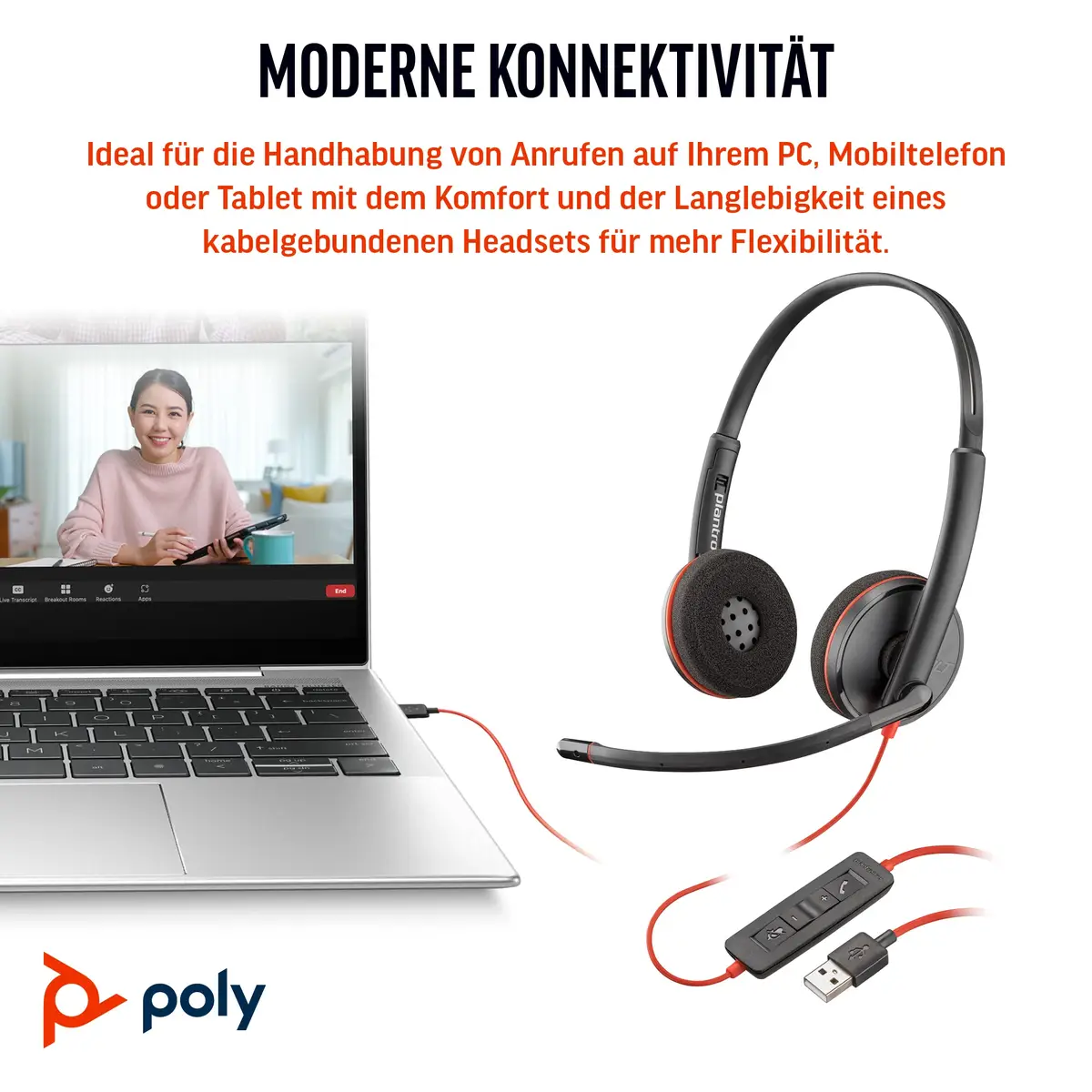 POLY Blackwire C3220 Kopfhörer Kabelgebunden Kopfband Anrufe/Musik USB Typ-C Schwarz, Rot